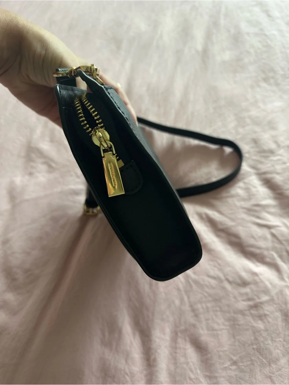 Michael Kors Black Leather Crossbody with Gold Hardware